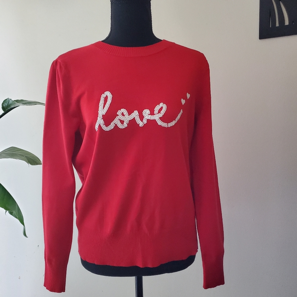 Marled Reunited Clothing Sweater Shirt Sequin Love Size M Red Women
